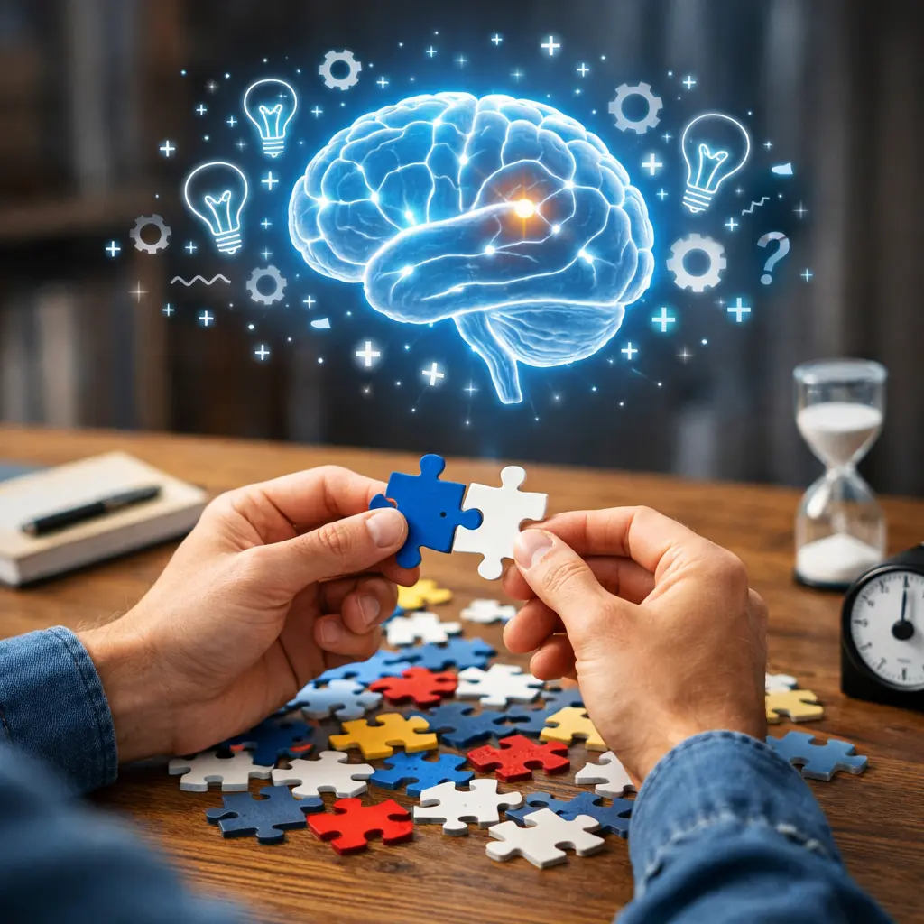 Person solving a puzzle — brain training concept