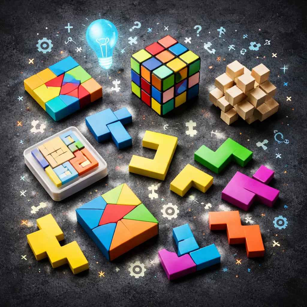 Logic puzzle pieces on dark background
